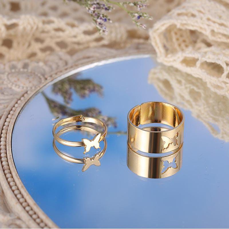 Yu Fashions Couple Best Friend Butterfly Korean golden Golden Ring Set of 2