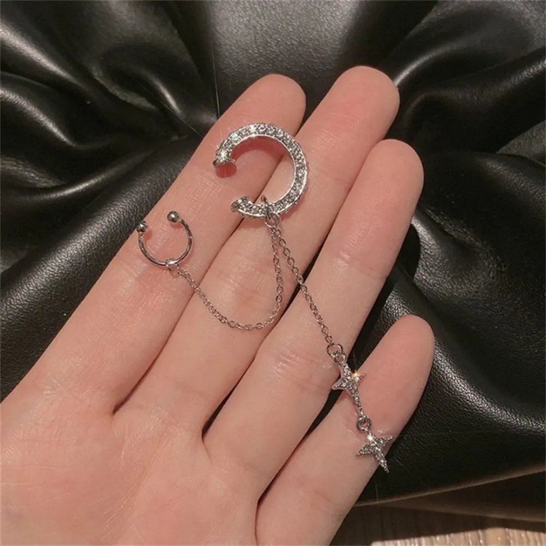 Yu Fashions Single Pc Star Moon Drop Korean Punk High Fashion EarHook Ear Crawler Earring