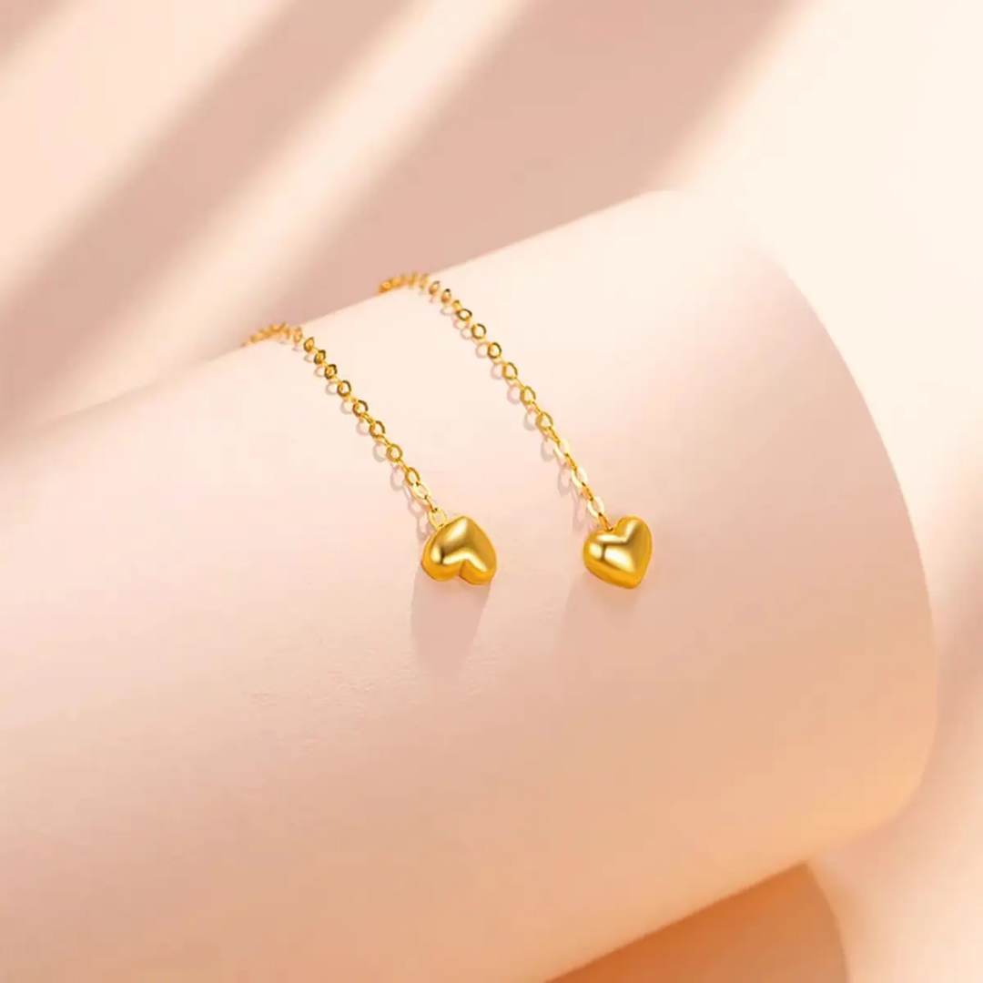 Yu Fashions Golden Cute Heart Needle Sleek Korean Earrings Pair