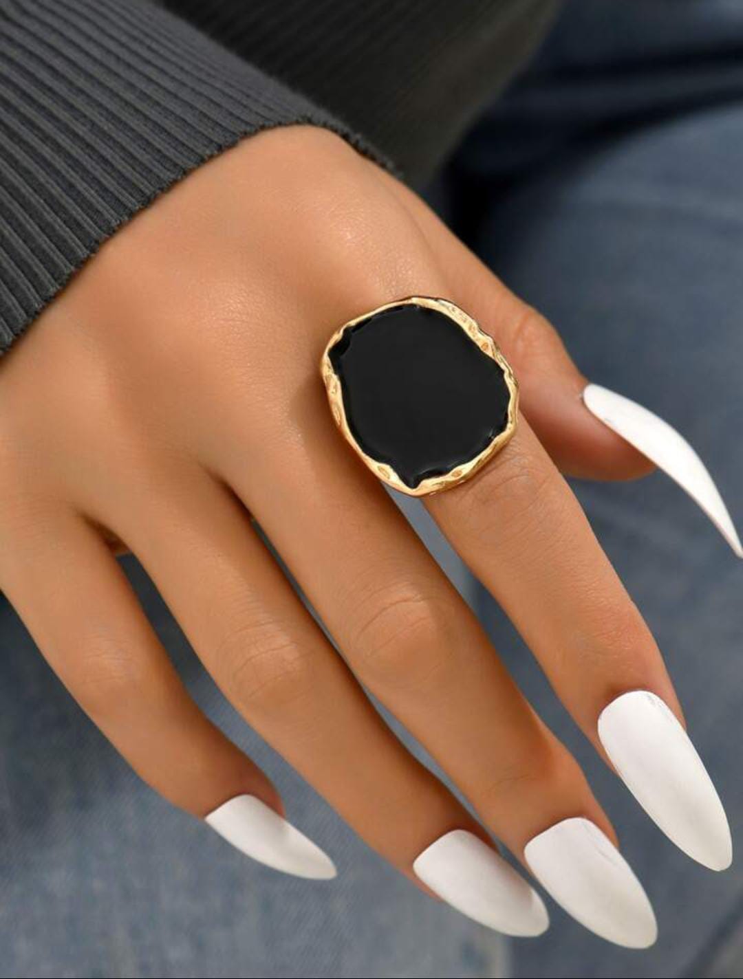 Yu Fashions Big Black Golden Boho Metallic High Fashion Korean Ring