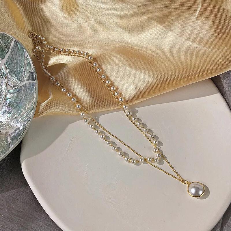 Yu Fashions 2 layered Pearl Pendent Pearl Golden Necklace Chain