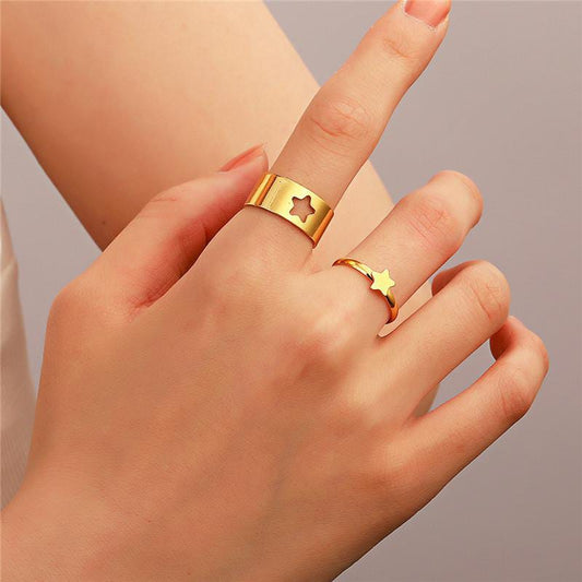Yu Fashions Couple Best Friend Star Golden Korean  Ring Set of 2