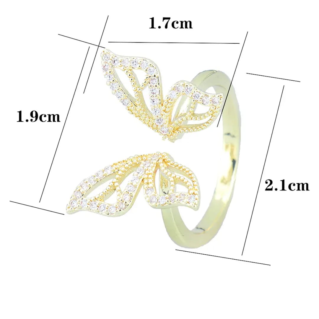 Yu Fashions Adjustable Butterfly High Fashion Rhinestone Korean Ring