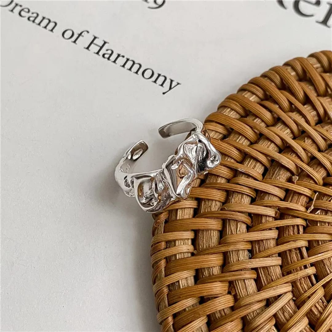 Yu Fashions Melted Metallic Fold Geometrical Adjustable Korean Ring
