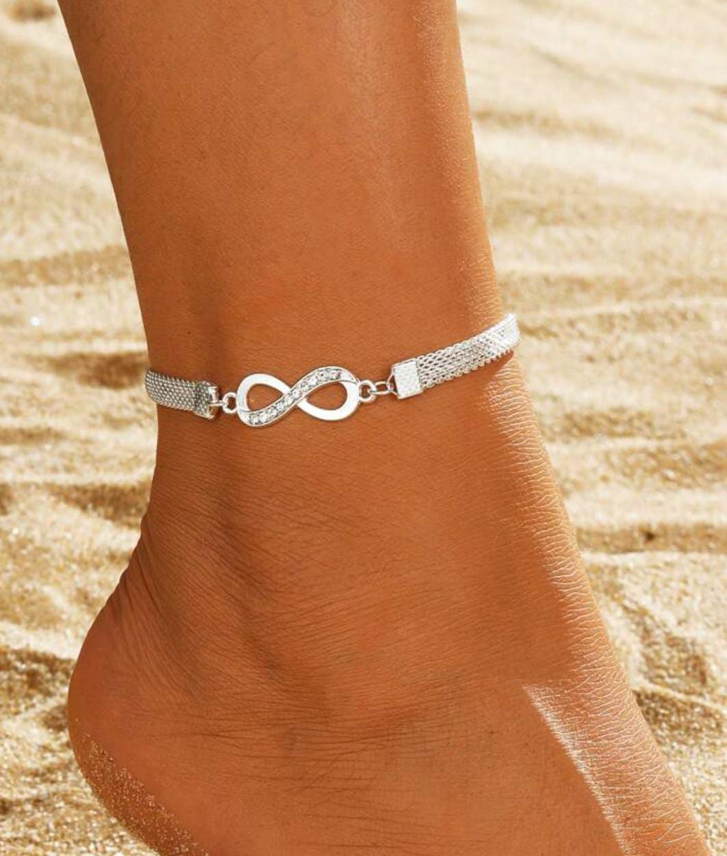 YU Fashions Infinity Minimal Silver Cute Korean Beach Anklet