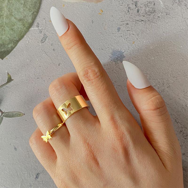 Yu Fashions Couple Best Friend Butterfly Korean golden Golden Ring Set of 2