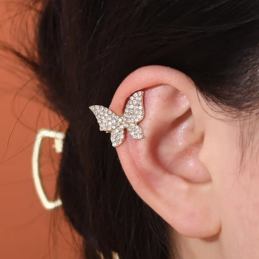 Yu Fashions Cute Golden Rhinestone Single Pc Butterfly High Fashion Bone EarClip No Piercing earHook Ear Crawler Earring