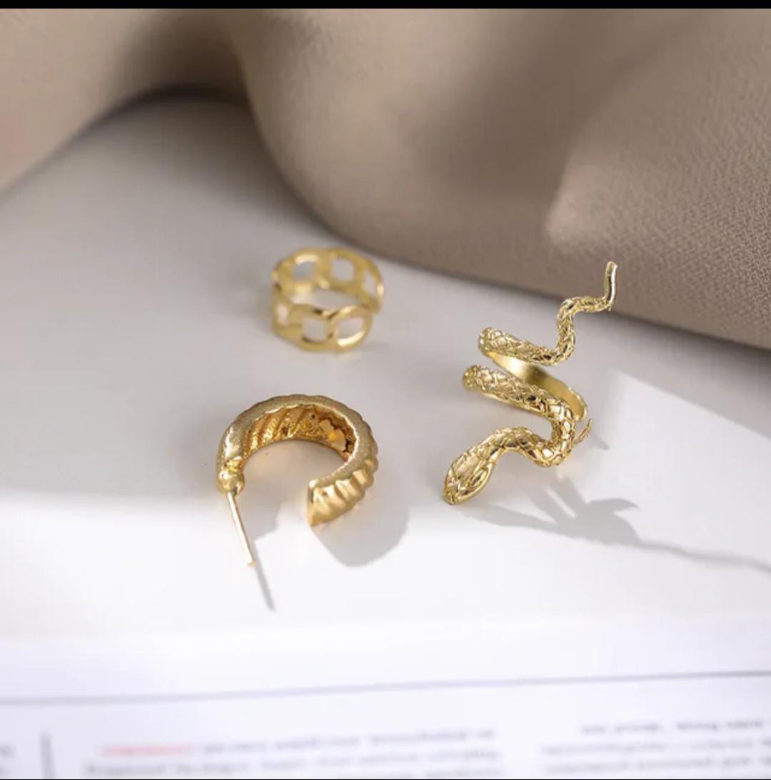 YU Fashions Snake Textured Ear Cuff Ear clip 3 Non Piercing Korean Earrings Pair