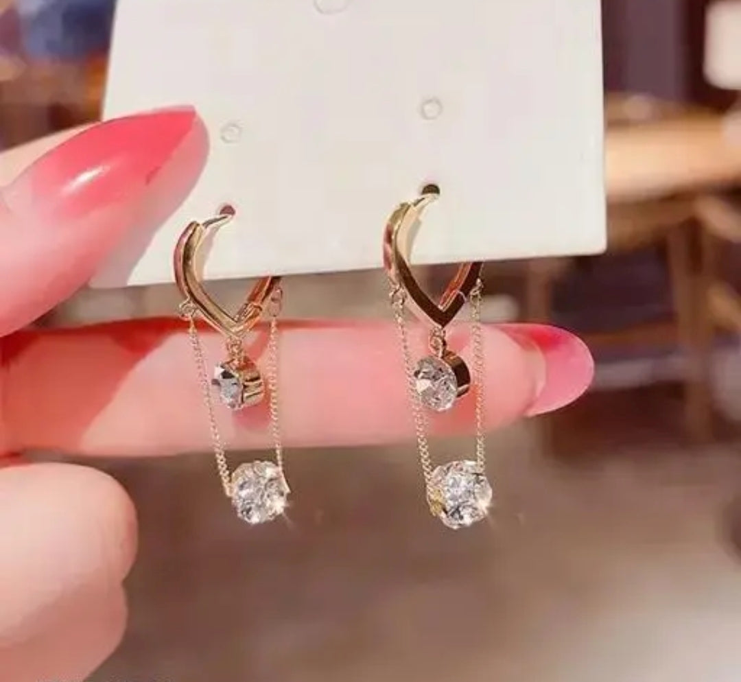 Yu Fashions Crystal Drop Golden High Fashion Korean Chain earrings Pair