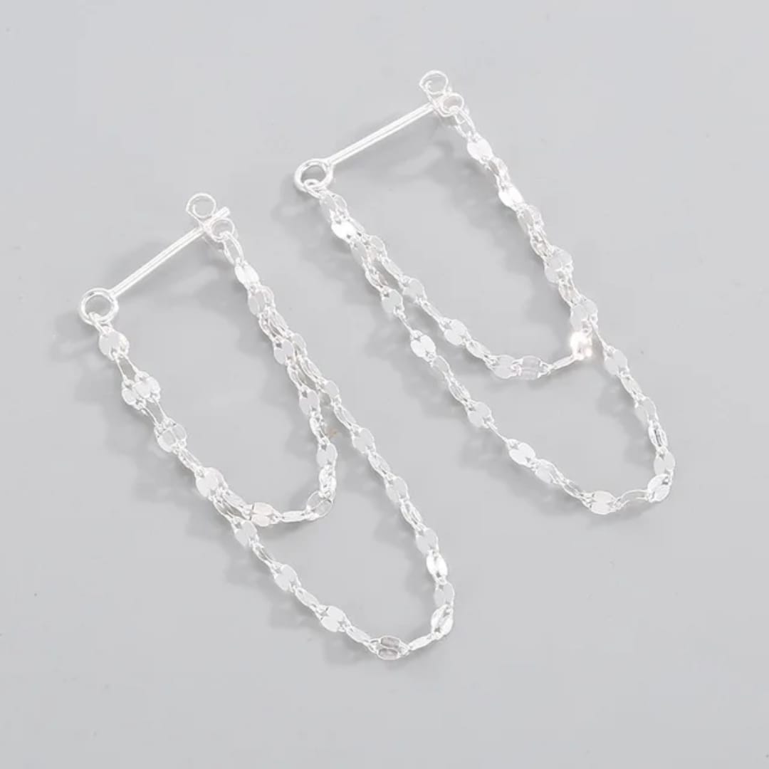 Yu Fashions Long Tassel Glitter Double Layered Lip Chain Korean Earring
