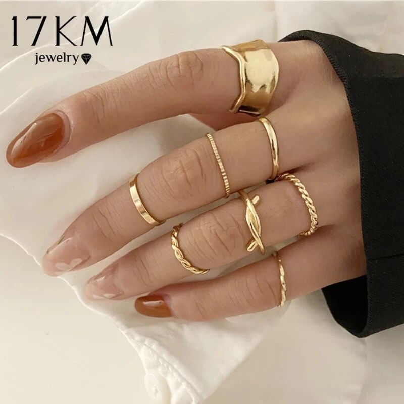 Yu Fashions Melted geometrical Korean Ring Set of 8