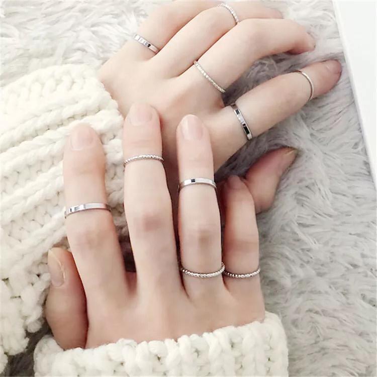 YU Fashions Minimal High Fashion Korean Ring Set of 10
