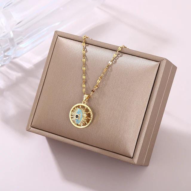 Yu Fashions Evil Eye Demon Blue Rotatable Korean Pendent Necklace