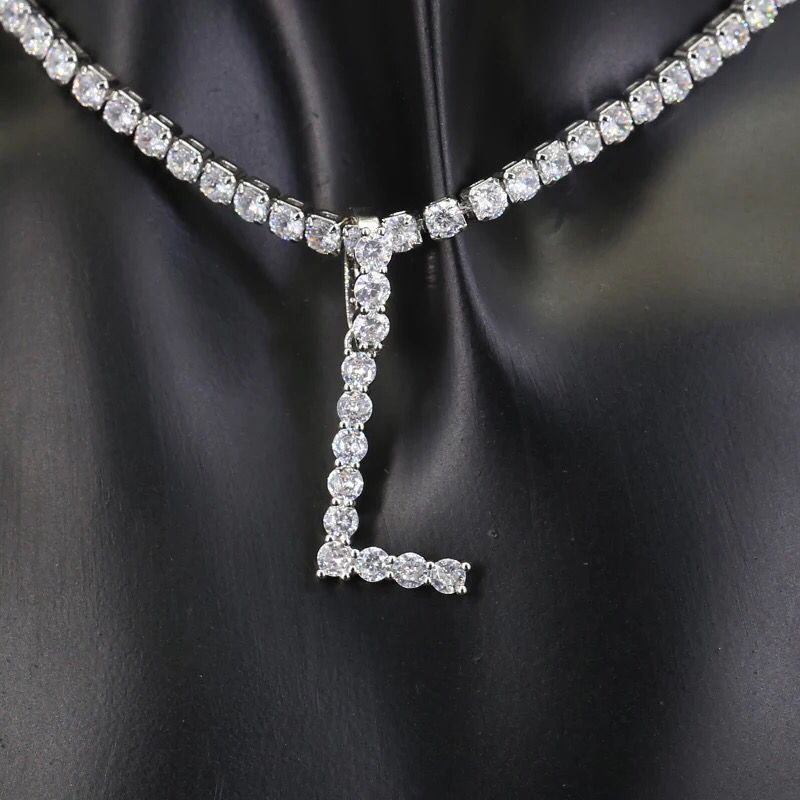 Yu Fashions Rhinestone Alphabet Name Initial Pendent Necklace Tennis Chain