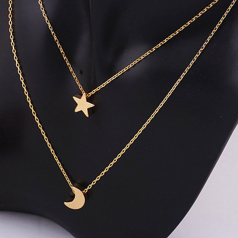 Yu Fashions Moon & Star Minimal Pendent 2 layered Necklace Chain
