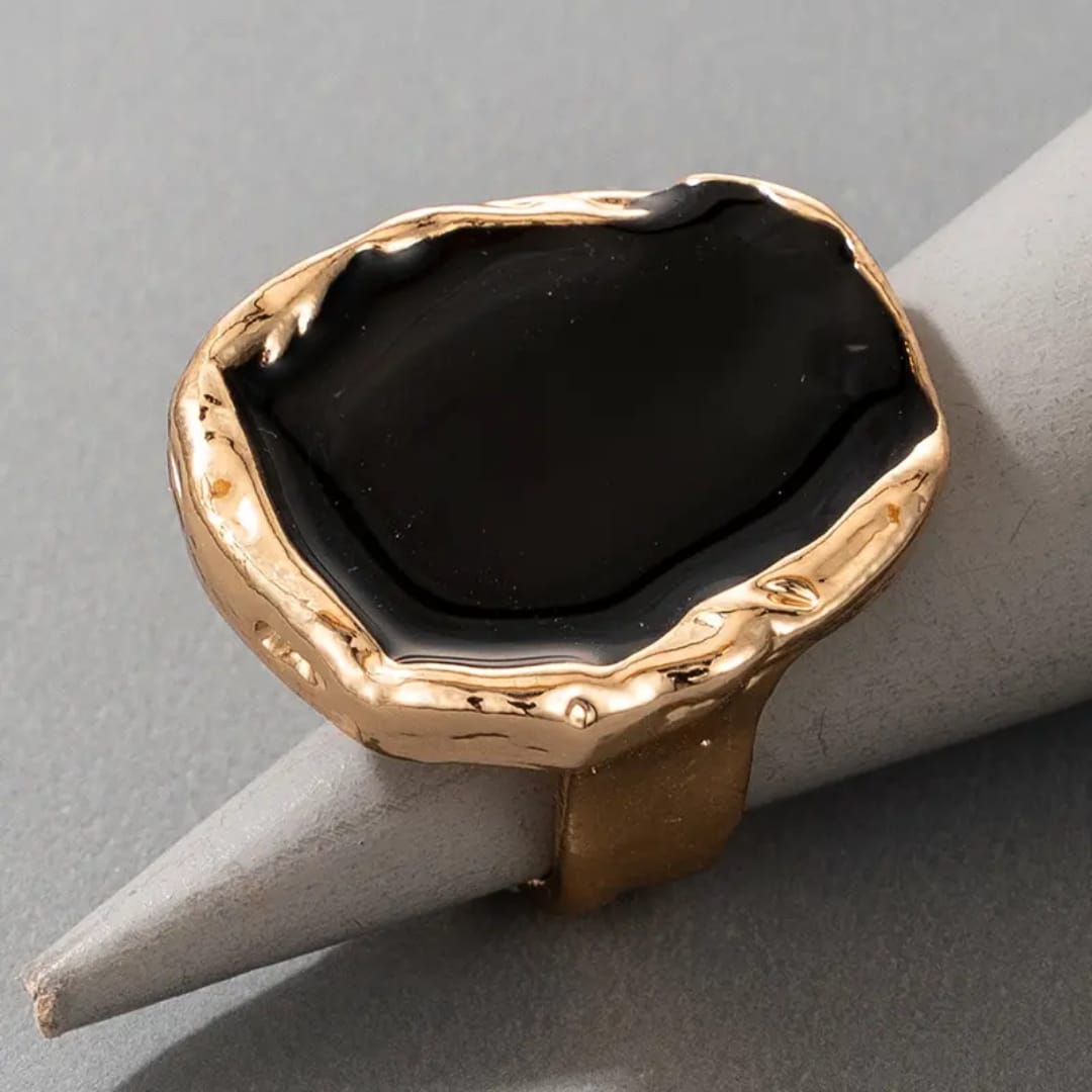 Yu Fashions Big Black Golden Boho Metallic High Fashion Korean Ring