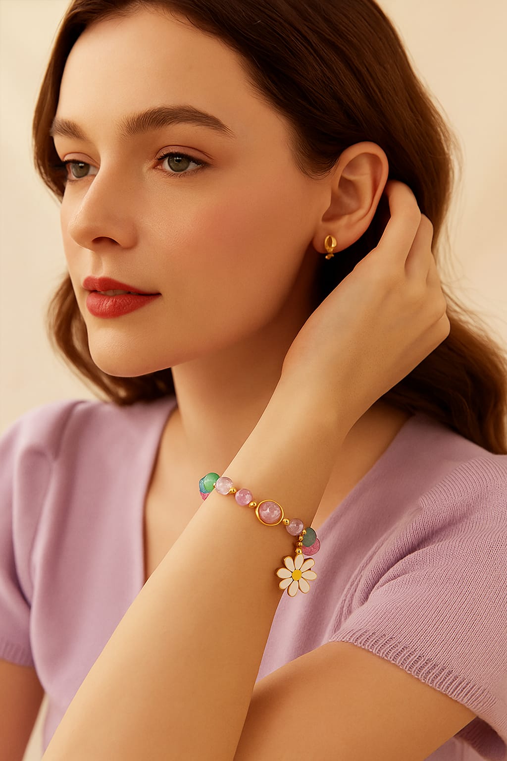 Yu Fashions Crystal Multicolourd Beads Sunflower Charm Cute Korean Bracelet