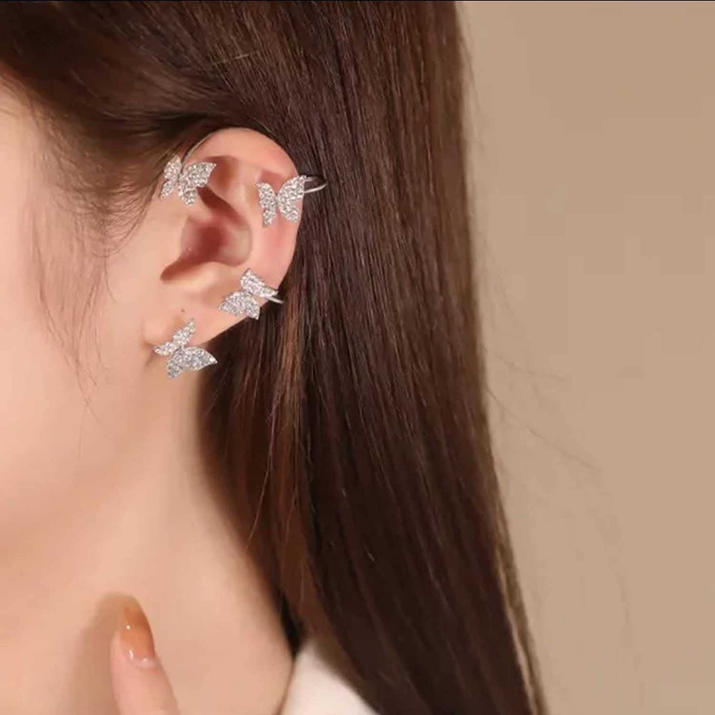 Yu Fashions Rhinestone Butterfly Charm Single Pc Earhook Ear Crawler Korean Earring