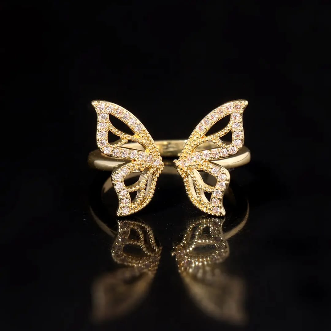 Yu Fashions Adjustable Butterfly High Fashion Rhinestone Korean Ring