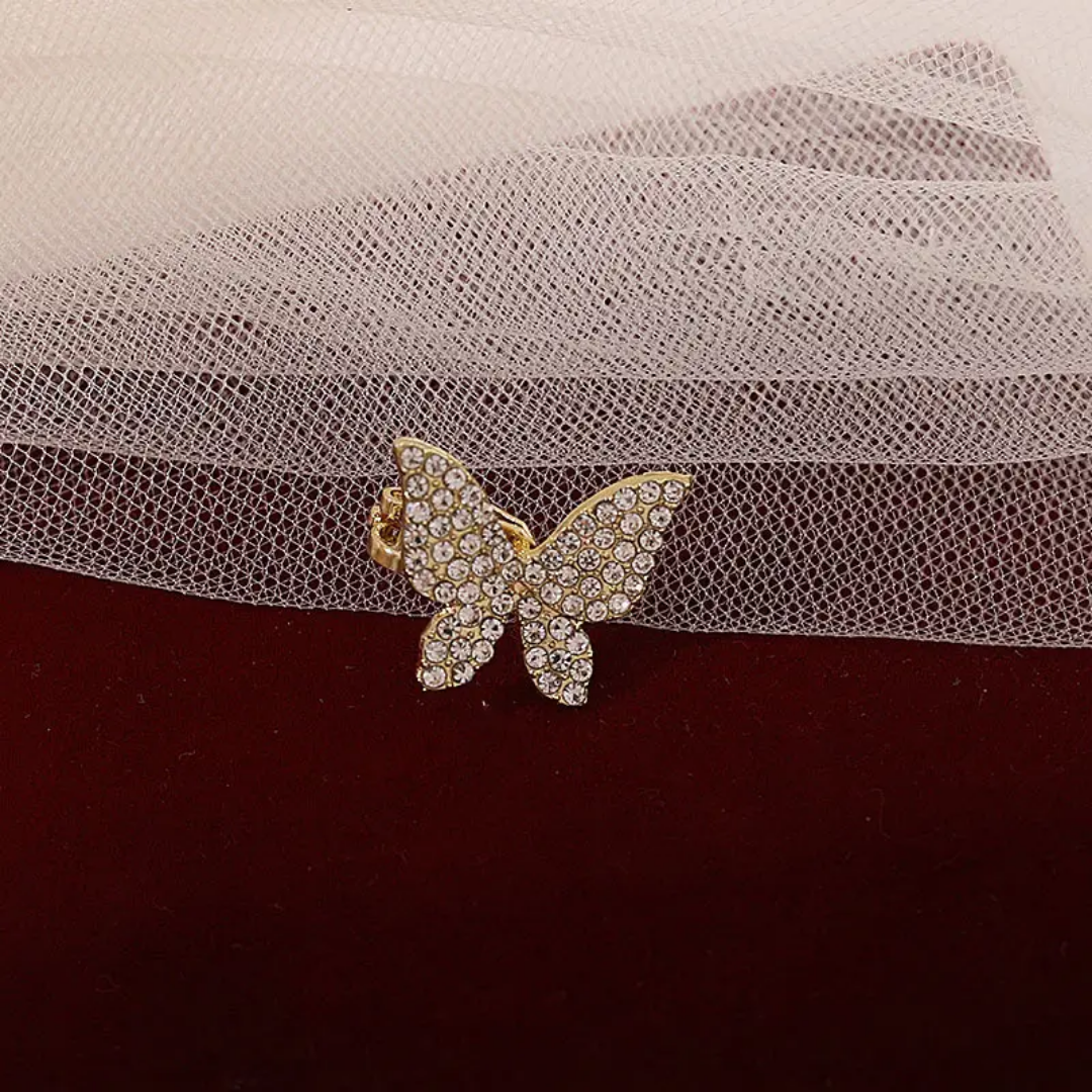 Yu Fashions Cute Golden Rhinestone Single Pc Butterfly High Fashion Bone EarClip No Piercing earHook Ear Crawler Earring