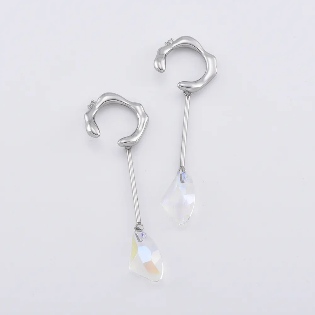 Yu Fashions Crystal No Piercing Round Circle Drop Korean EarHook Earring Pair