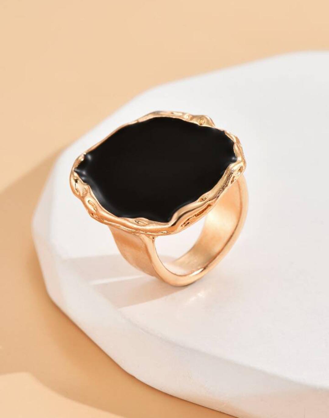 Yu Fashions Big Black Golden Boho Metallic High Fashion Korean Ring
