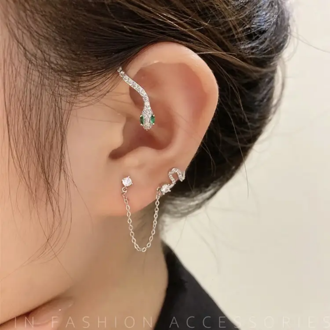 Yu Fashions Silver Snake Chain Korean Single Pc Punk High Fashion EarHook Ear Crawler Earrings