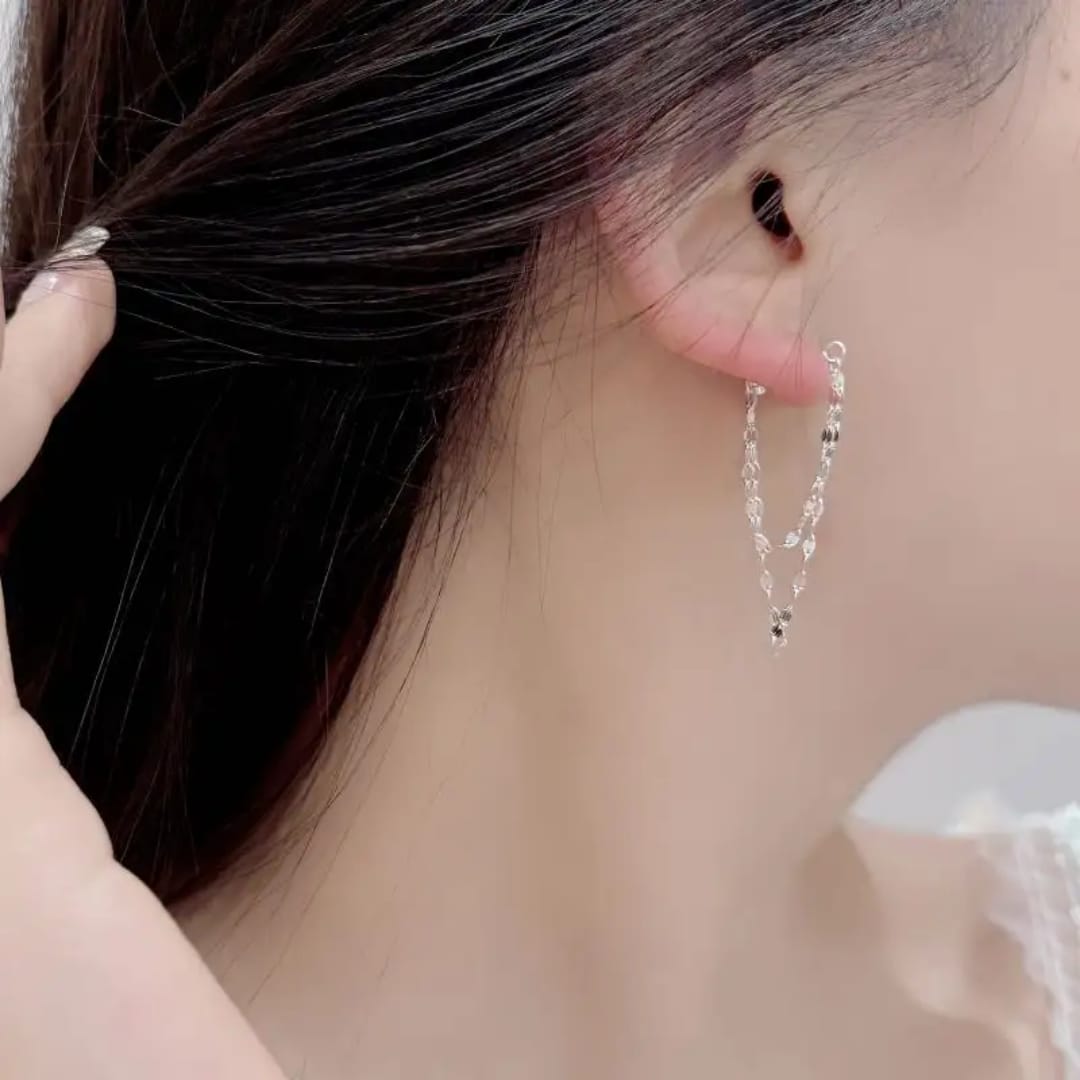 Yu Fashions Long Tassel Glitter Double Layered Lip Chain Korean Earring