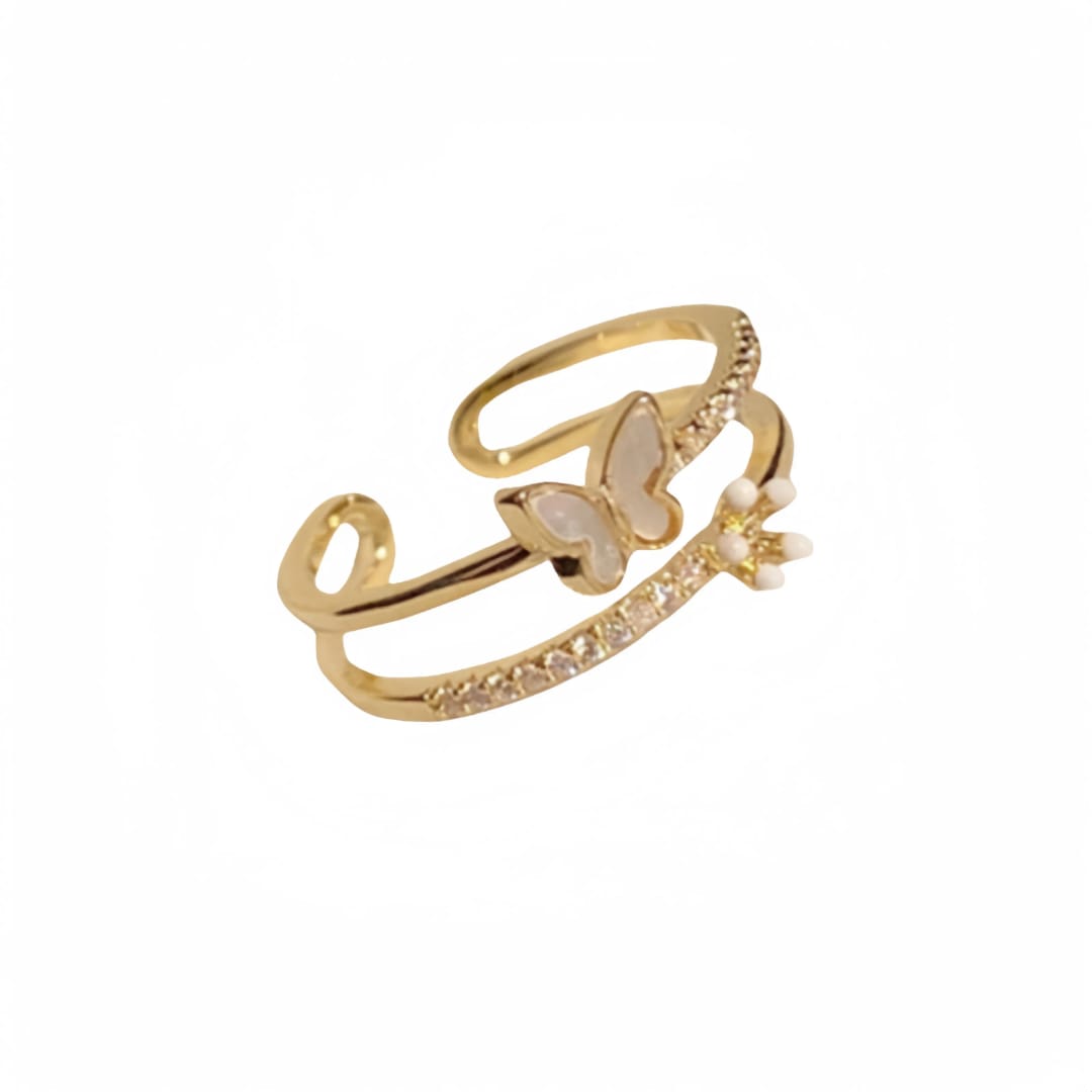 Yu Fashions Adjustable Butterfly Flower Cute High Fashion Golden Korean Ring