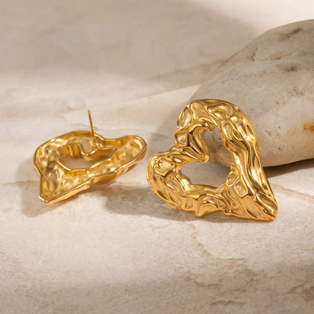 Yu Fashions Heart Melted Lava Texture Geometrical Water Resistant Golden High Fashion Korean Statement Earring