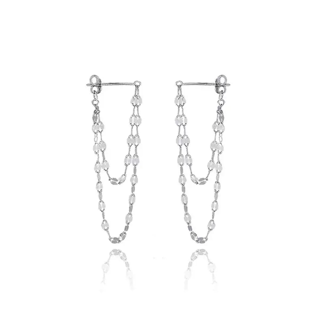 Yu Fashions Long Tassel Glitter Double Layered Lip Chain Korean Earring