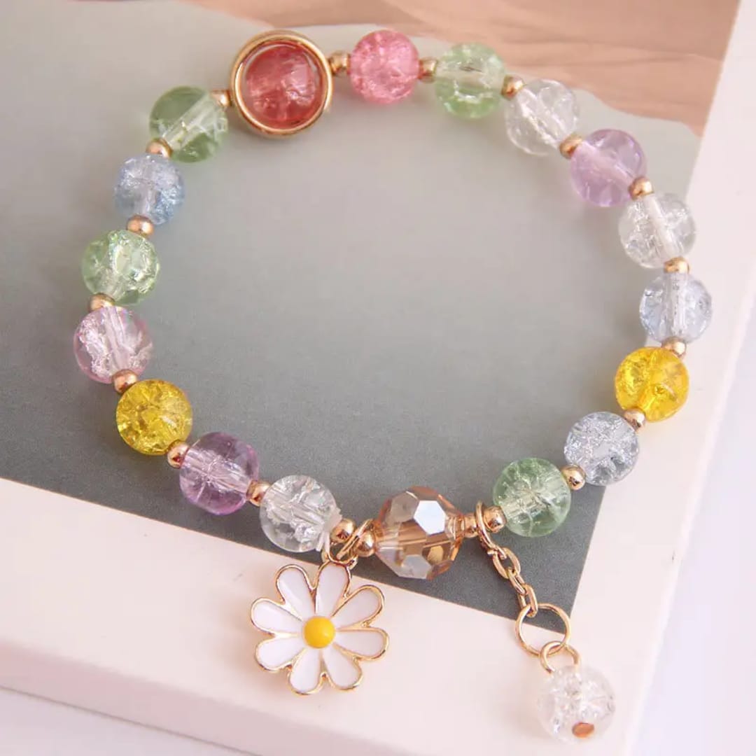 Yu Fashions Crystal Multicolourd Beads Sunflower Charm Cute Korean Bracelet