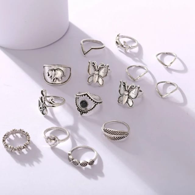 Yu Fashions Butterfly Tribal Ring Set of 14