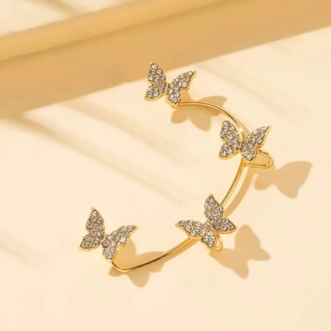 Yu Fashions Rhinestone Butterfly Charm Single Pc Earhook Ear Crawler Korean Earring