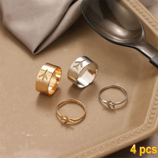 Yu Fashions Couple Best Friend Airplane Korean Golden Ring Set of 2