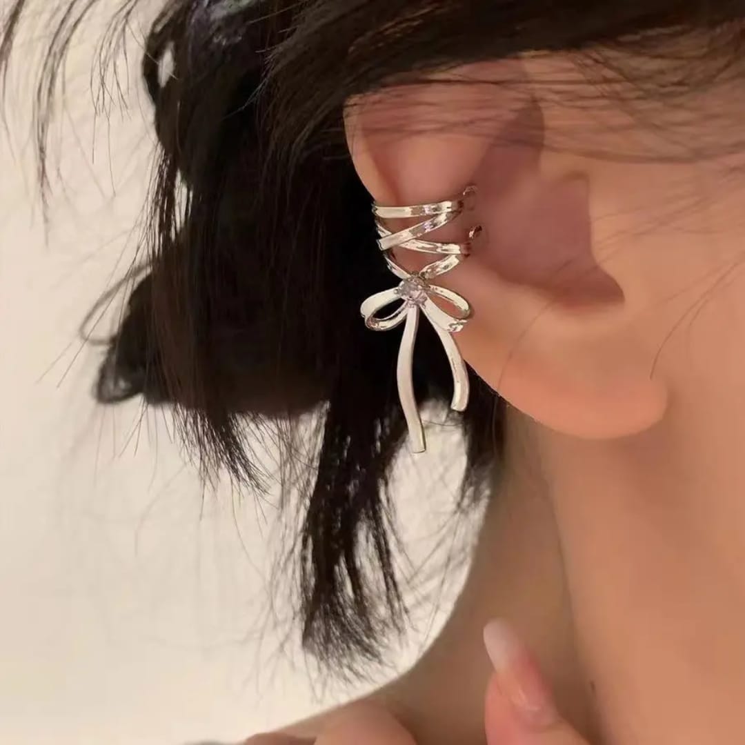 Yu Fashions Ribbon Hoop Aesthetics Ballet Style Statement Clip On Wrap Korean Earring Pair