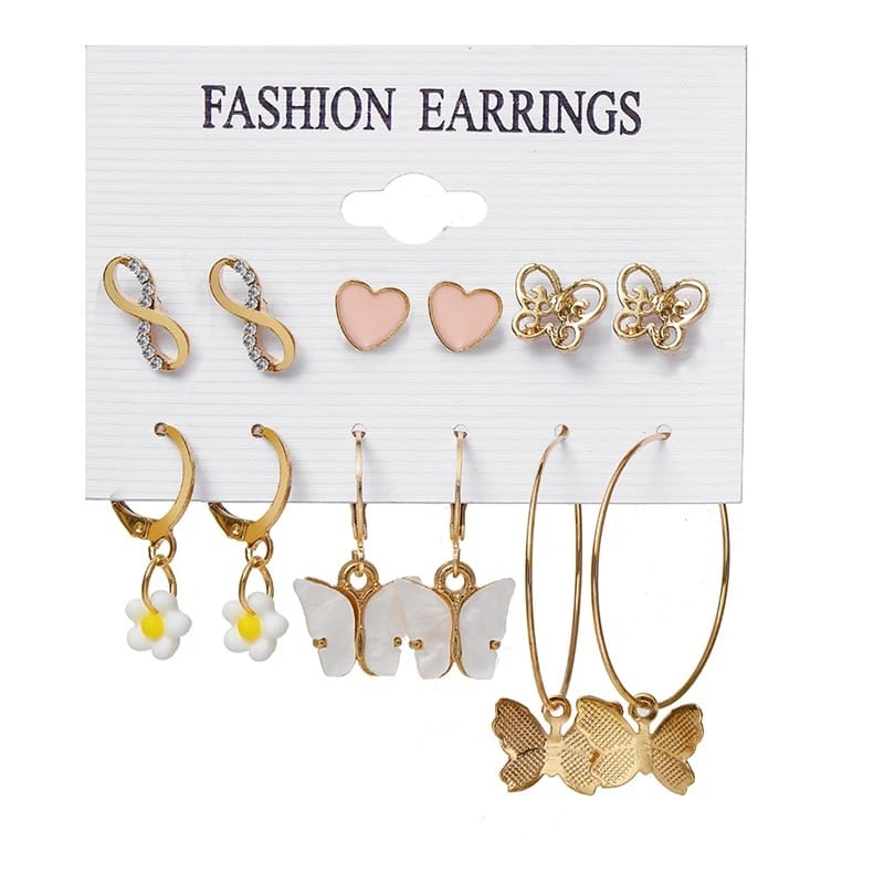 Stylish Pink Heart Pearl Infinity Earrings Set of 6 Pairs For Women