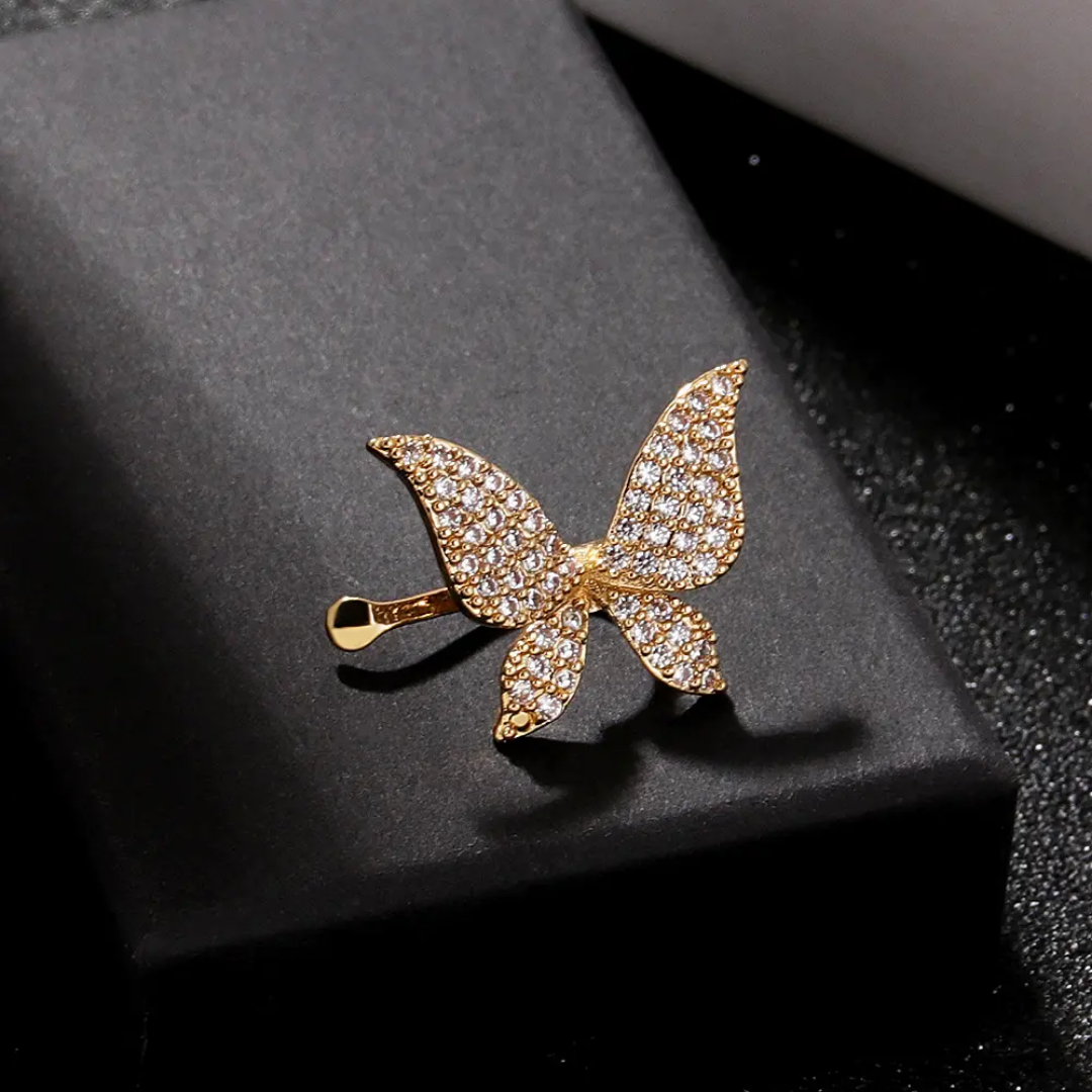 Yu Fashions Cute Golden Rhinestone Single Pc Butterfly High Fashion Bone EarClip No Piercing earHook Ear Crawler Earring