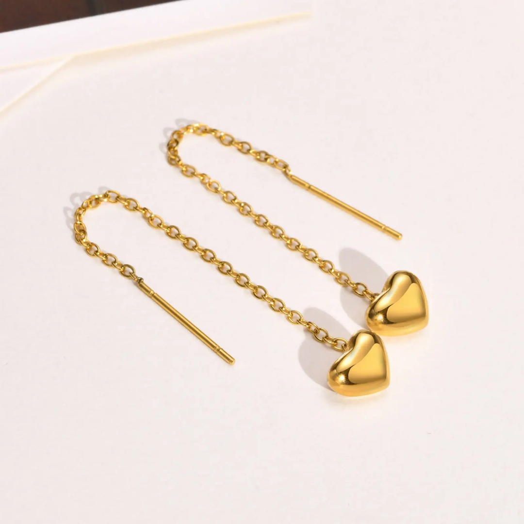 Yu Fashions Golden Cute Heart Needle Sleek Korean Earrings Pair