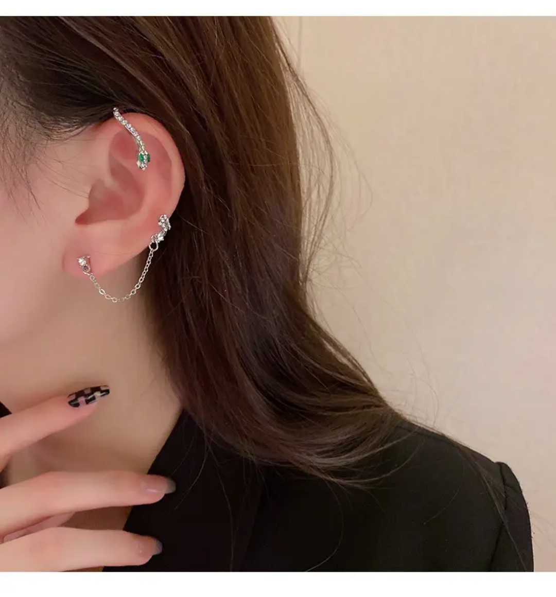 Yu Fashions Silver Snake Chain Korean Single Pc Punk High Fashion EarHook Ear Crawler Earrings