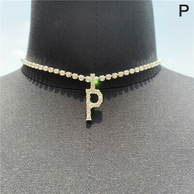 Yu Fashions Rhinestone Alphabet Name Initial Pendent Necklace Tennis Chain
