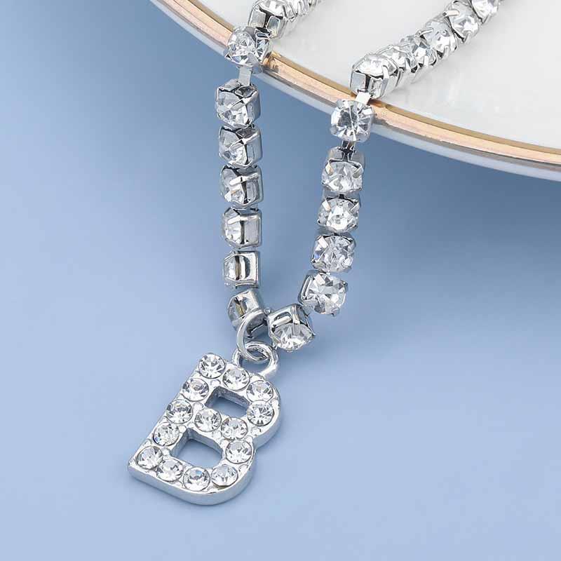 Yu Fashions Rhinestone Alphabet Name Initial Pendent Necklace Tennis Chain