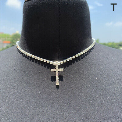 Yu Fashions Rhinestone Alphabet Name Initial Pendent Necklace Tennis Chain