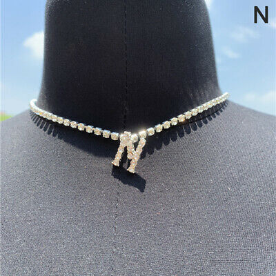 Yu Fashions Rhinestone Alphabet Name Initial Pendent Necklace Tennis Chain