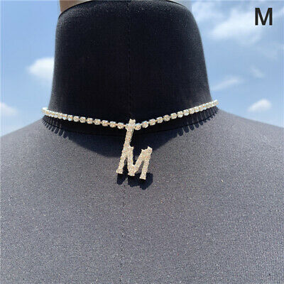Yu Fashions Rhinestone Alphabet Name Initial Pendent Necklace Tennis Chain