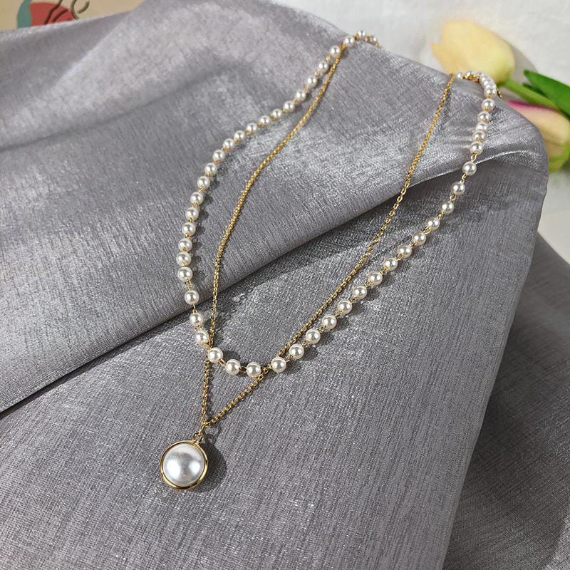 Yu Fashions 2 layered Pearl Pendent Pearl Golden Necklace Chain