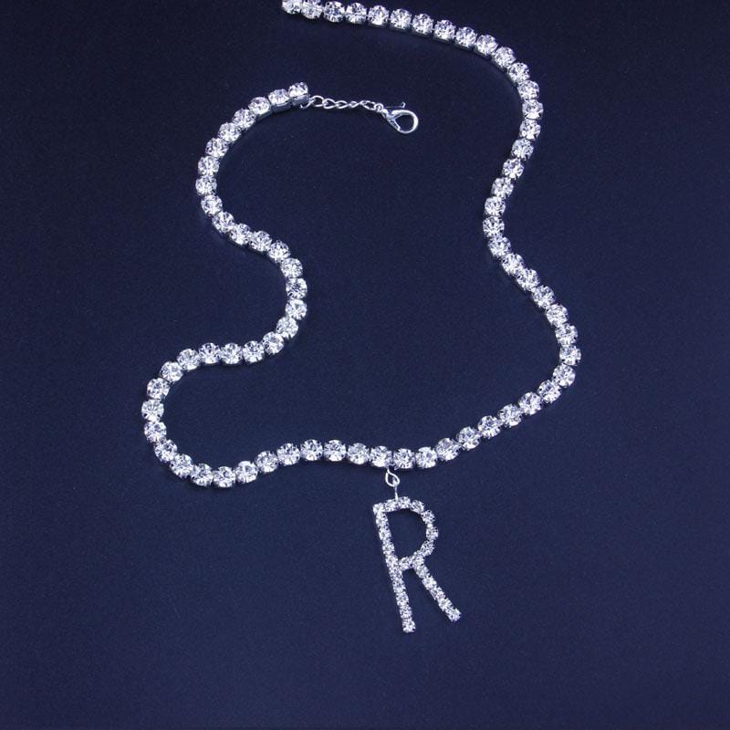 Yu Fashions Rhinestone Alphabet Name Initial Pendent Necklace Tennis Chain