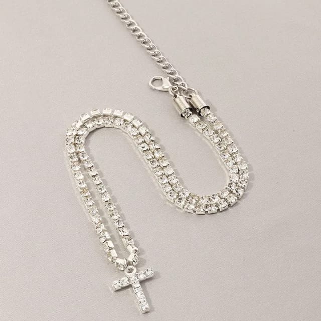 Yu Fashions Rhinestone Alphabet Name Initial Pendent Necklace Tennis Chain