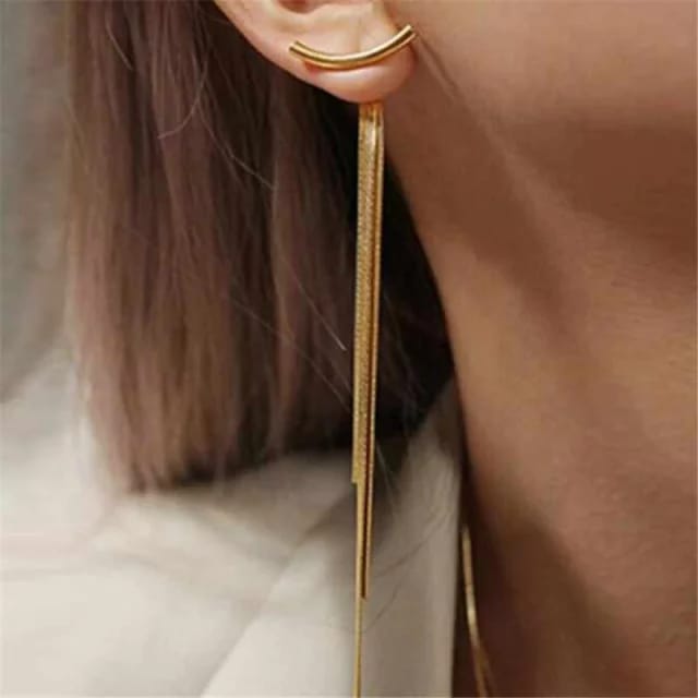 Yu Fashions Golden T Shaped Tassel Korean Earrings Pair