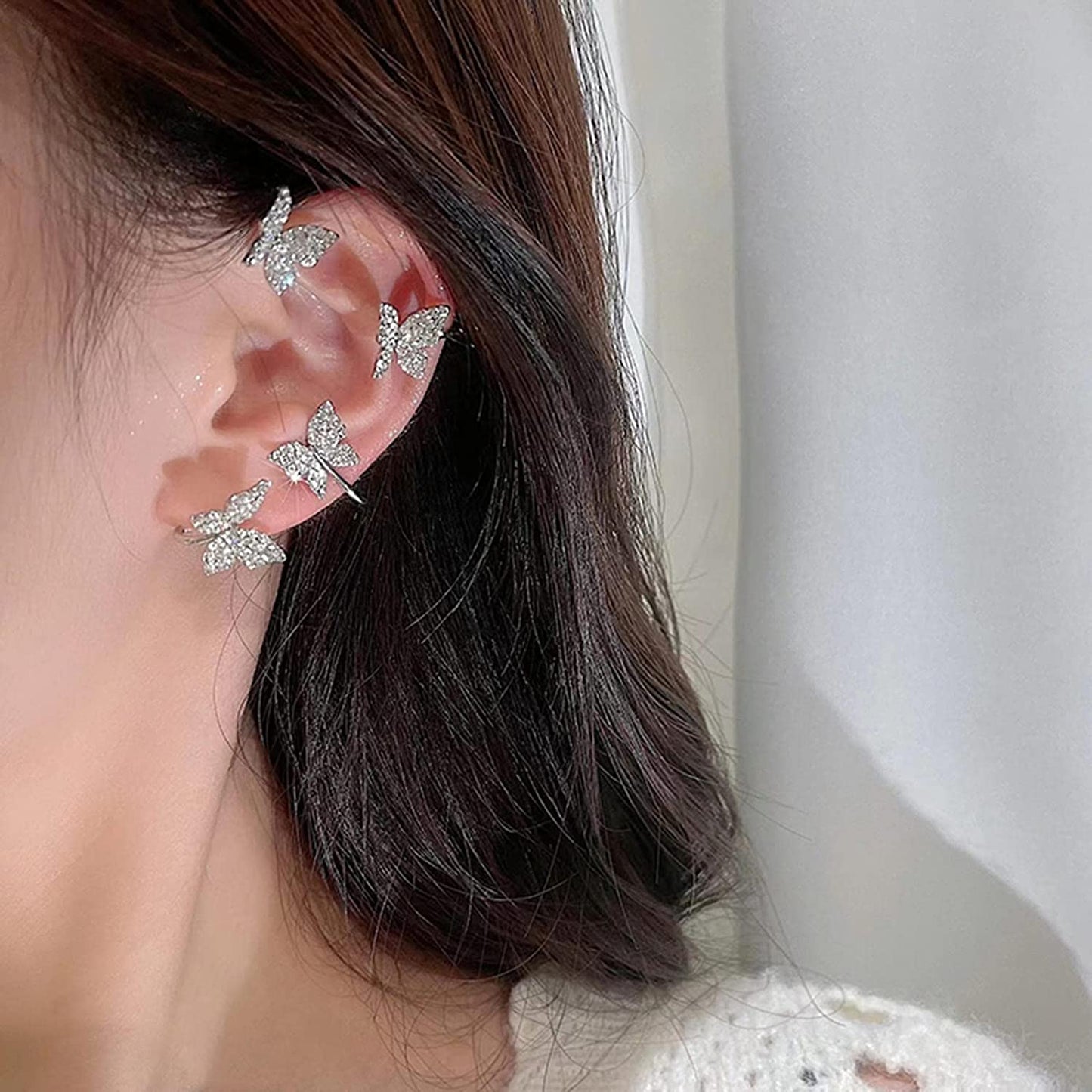 Yu Fashions Rhinestone Butterfly Charm Single Pc Earhook Ear Crawler Korean Earring